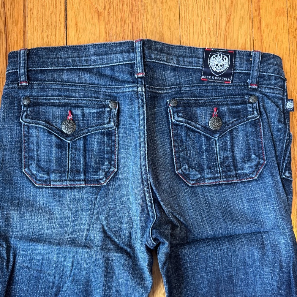 Rock & Republic Y2K Dark Blue Low Rise Flare Premium Denim Size 30 - Picture 4 of 6